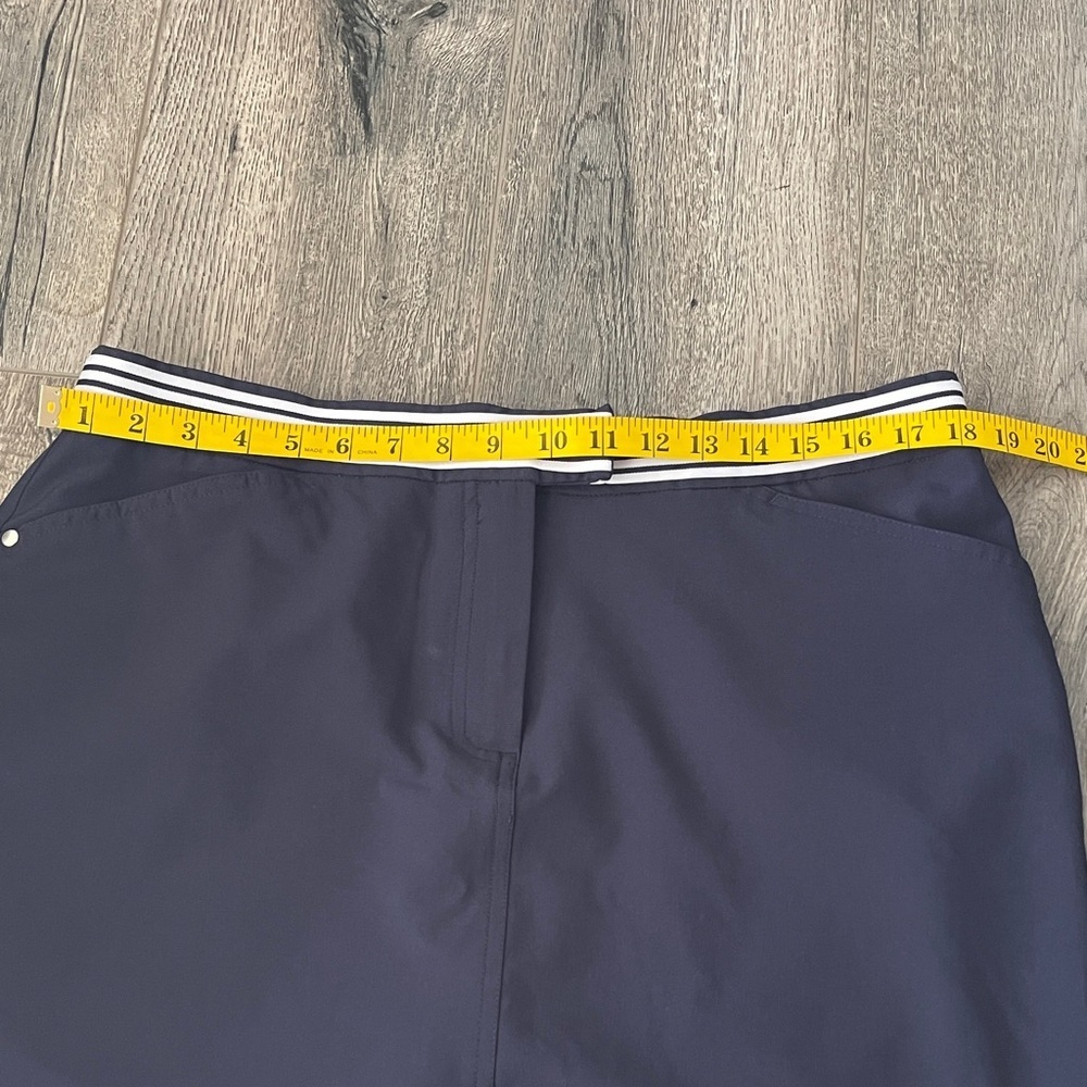 Stylish Navy Women's Midi Skirt with Striped Waistband - Picture 8 of 11